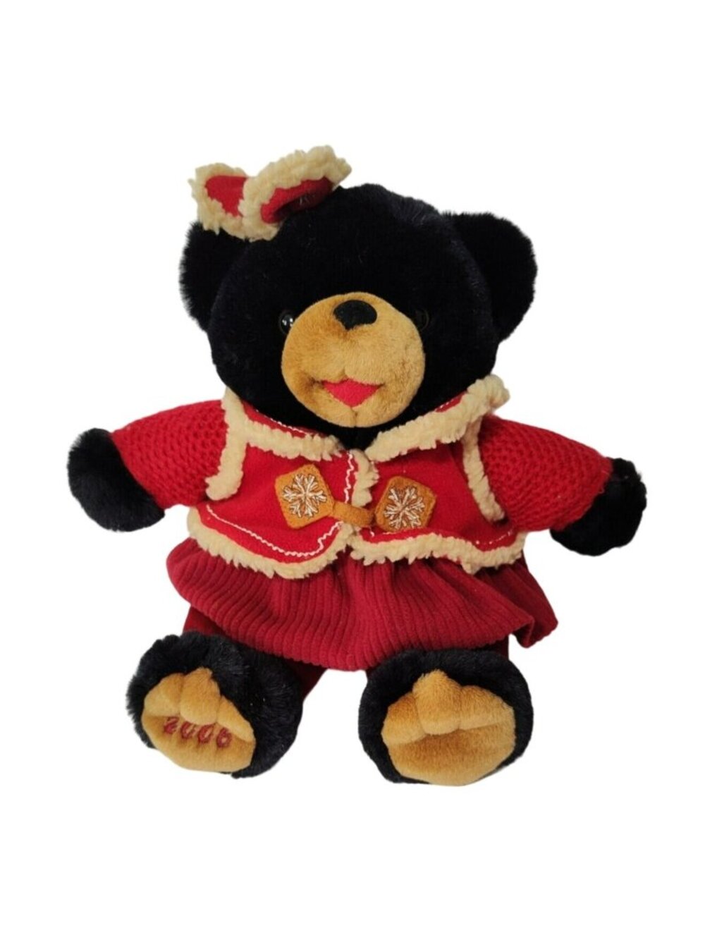 Dan Dee Snowflake Teddy Black Bear 2006 in Red Clothing 14"